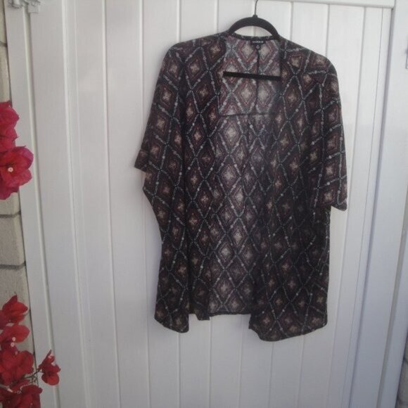 Torrid Womens Kimono Size 2X Blue Geometric Cardigan - Picture 2 of 5